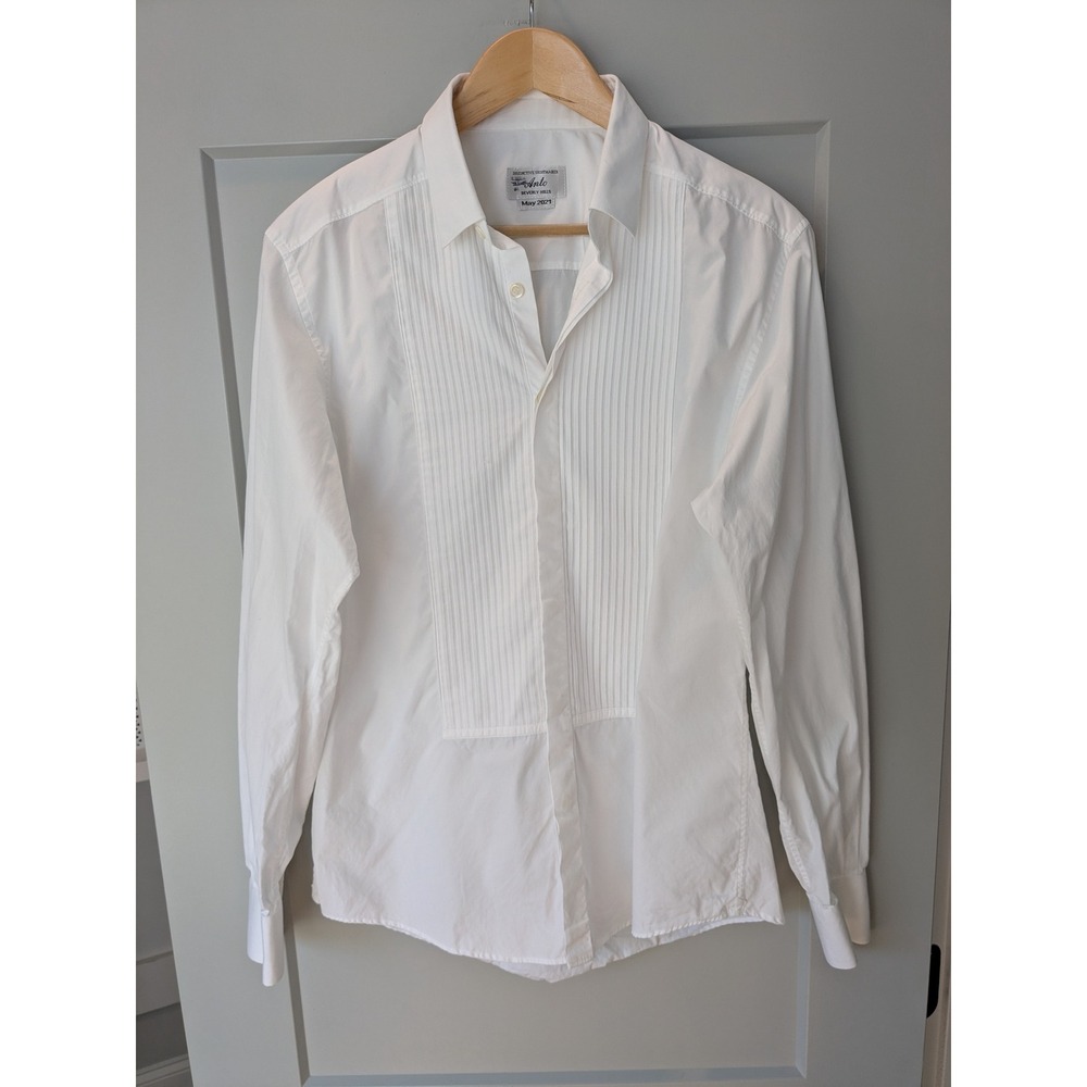 Anto Beverly Hills White Pleated Tuxedo Shirt Mens L/S Formal‎ Dress Shirt